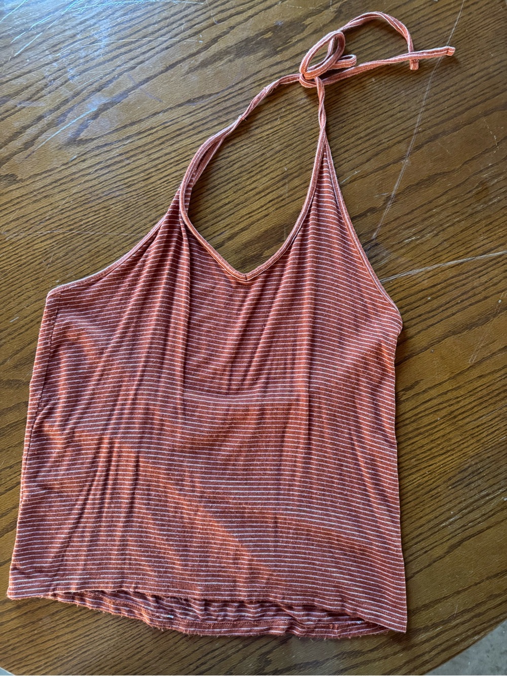 American Eagle Outfitters Rust and White Striped Halter Tank Top